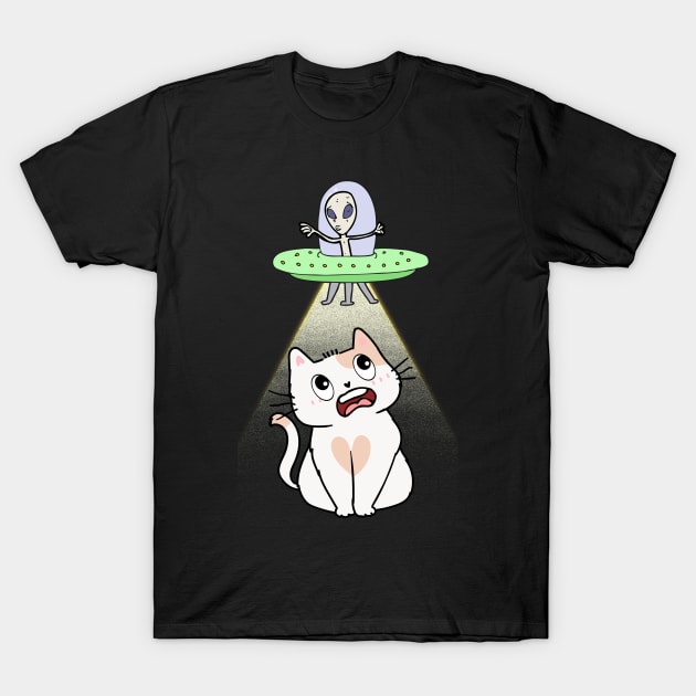 Funny white cat is being abducted by aliens T-Shirt by Pet Station